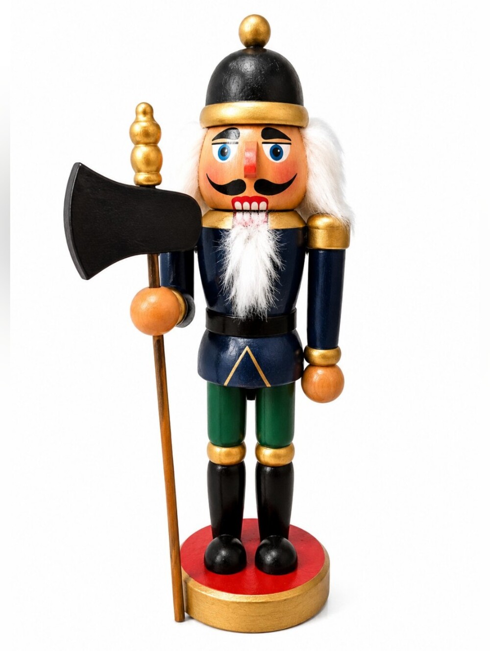 Vintage Wooden Nutcracker Guard Figure with Axe Hand-Painted Christmas Holiday D
